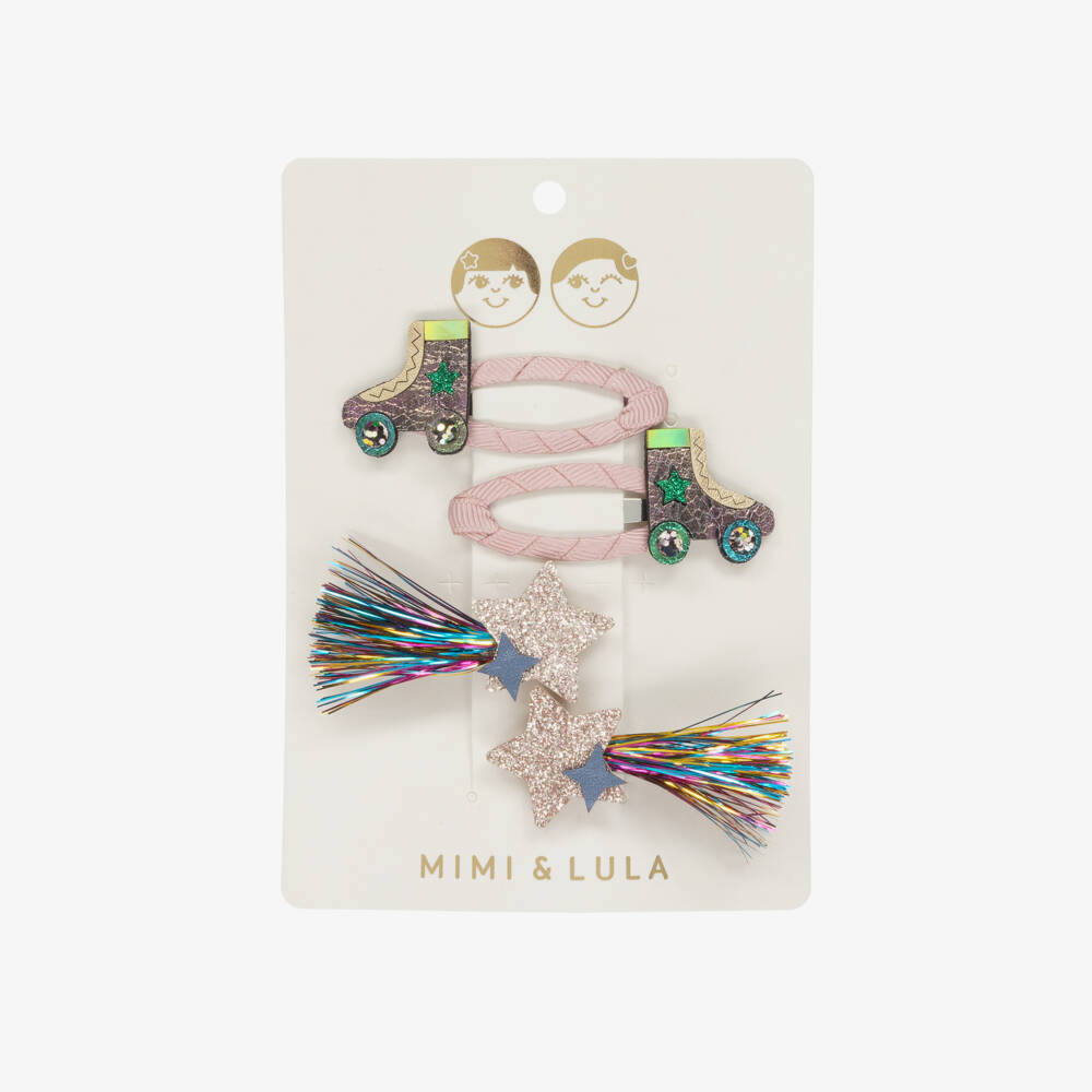 Mimi & Lula-Girls Pink Roller Disco Hair Clips (4 Pack) | Childrensalon