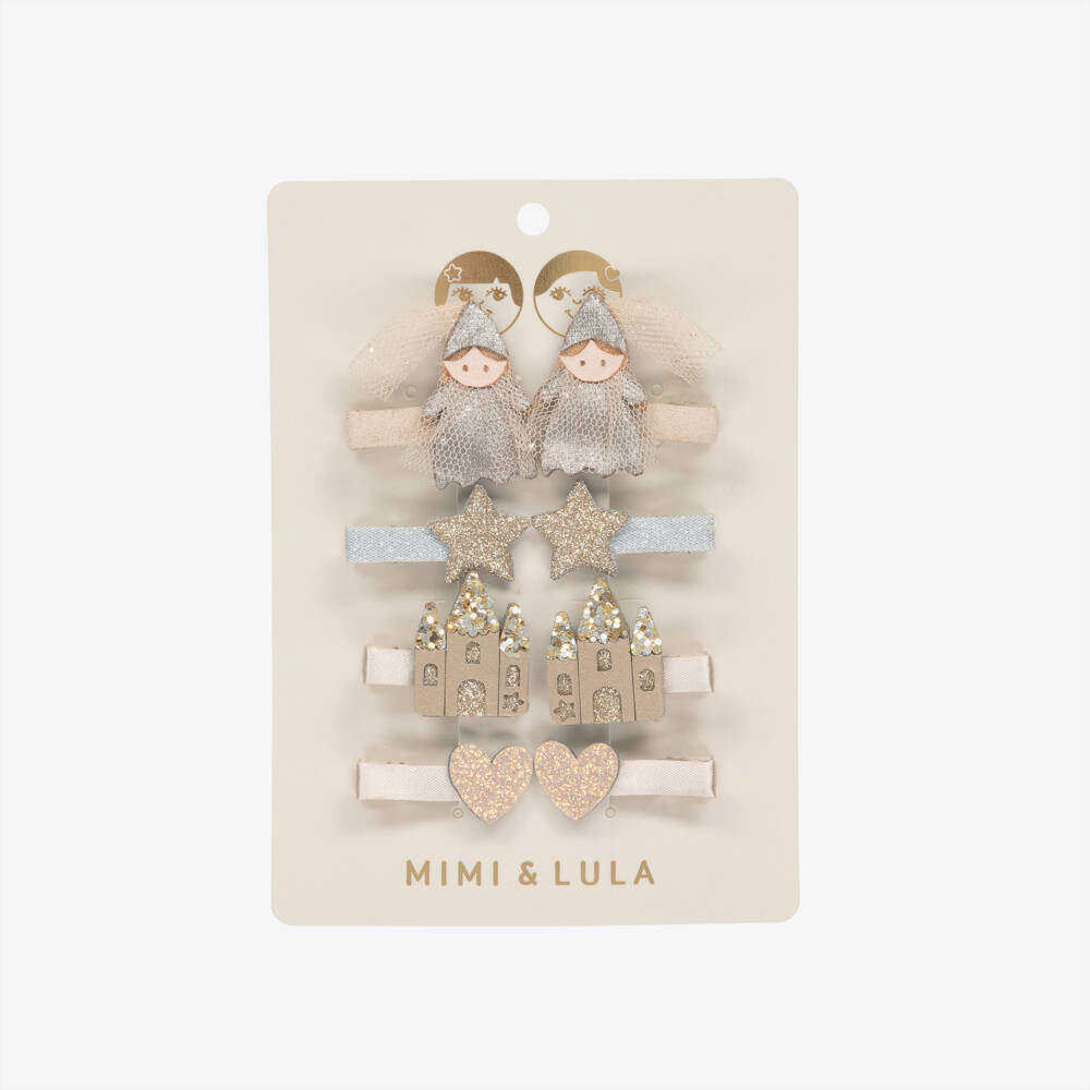 Mimi & Lula-مشابك شعر بتصميم الأميرة والقصر لون زهري وفضل للبنات (عدد 8) | Childrensalon