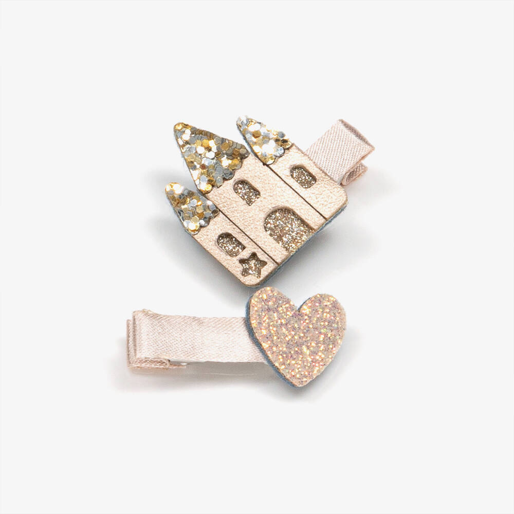 Mimi & Lula-مشابك شعر بتصميم الأميرة والقصر لون زهري وفضل للبنات (عدد 8) | Childrensalon