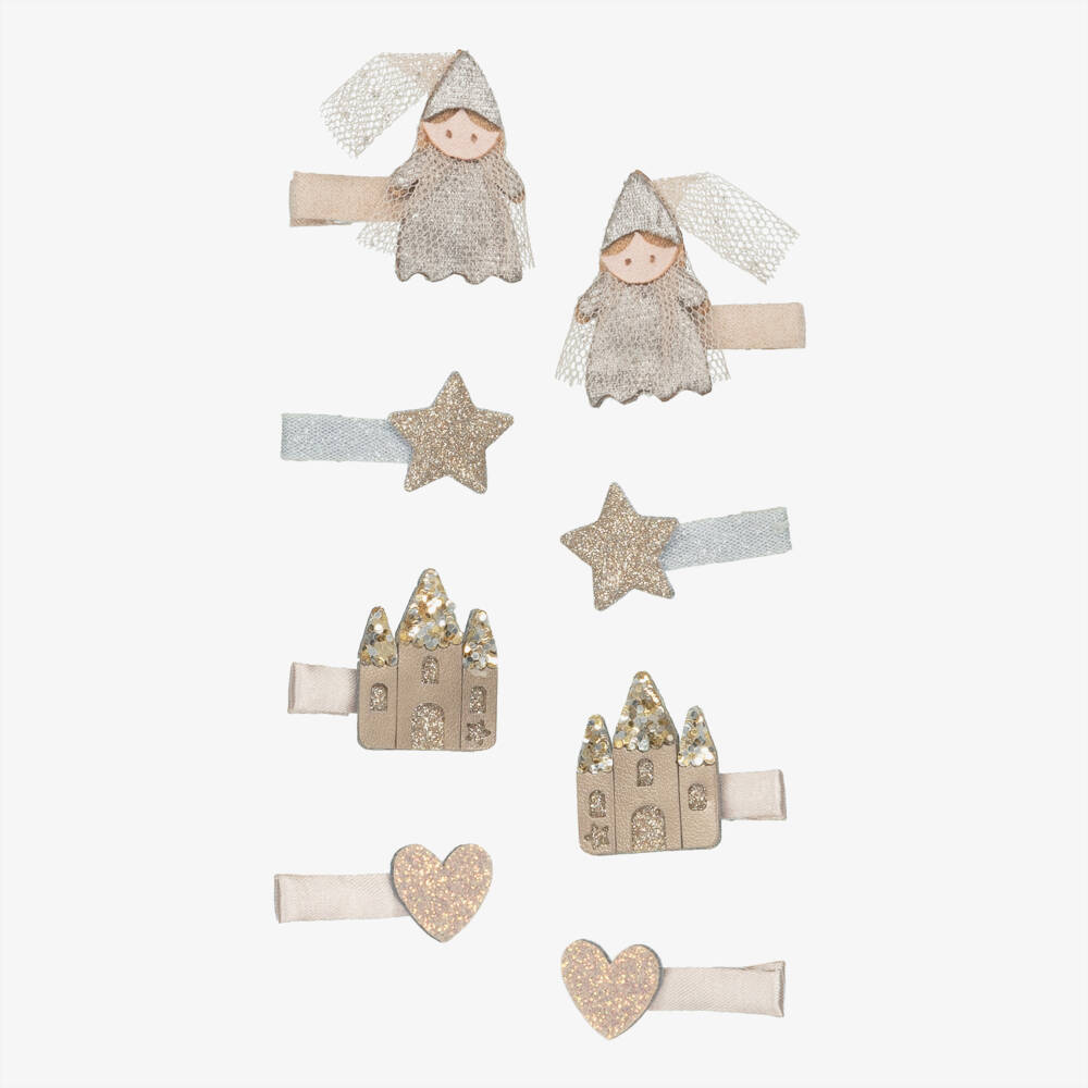 Mimi & Lula-مشابك شعر بتصميم الأميرة والقصر لون زهري وفضل للبنات (عدد 8) | Childrensalon