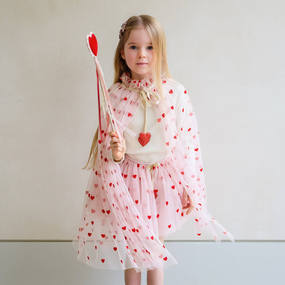 Mimi & Lula-Girls Pink Tulle Cape with Red Velvet Hearts | Childrensalon