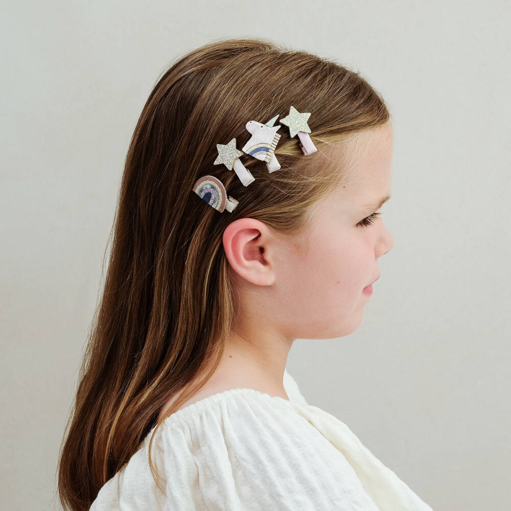 Mimi & Lula-Girls Pink Unicorn & Rainbow Hair Clips (8 Pack) | Childrensalon