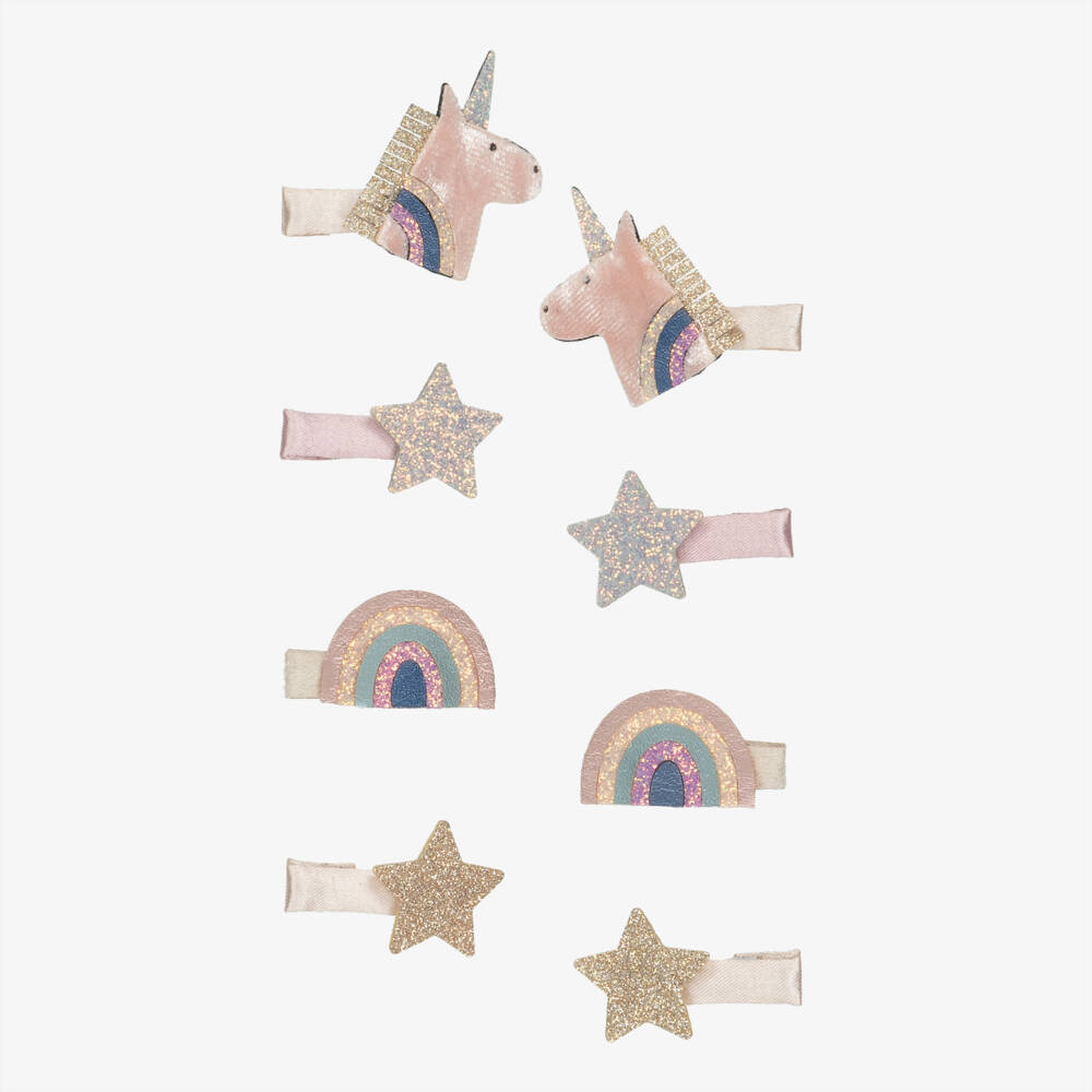 Mimi & Lula-Girls Pink Unicorn & Rainbow Hair Clips (8 Pack) | Childrensalon