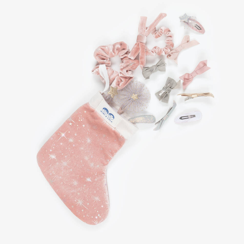 Mimi & Lula-Girls Pink Velvet Hair Accessories Filled Gift Stocking | Childrensalon