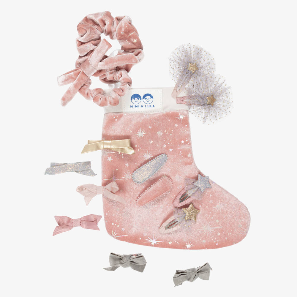 Mimi & Lula-Girls Pink Velvet Hair Accessories Filled Gift Stocking | Childrensalon