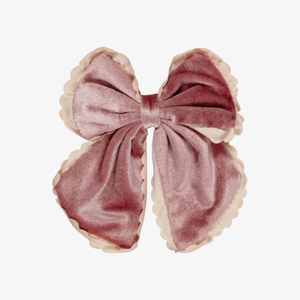 Mimi & Lula-Girls Pink Velvet Hair Bow (12cm) | Childrensalon
