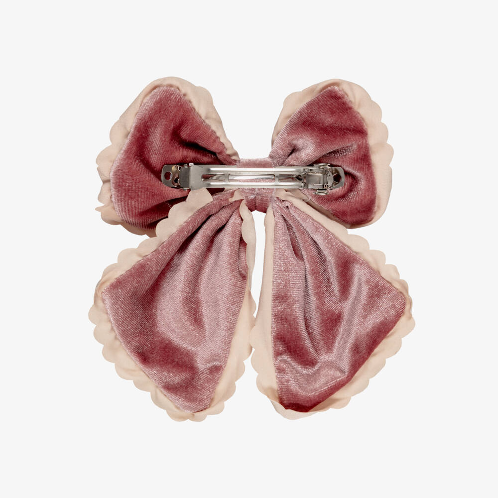 Mimi & Lula-Girls Pink Velvet Hair Bow (12cm) | Childrensalon