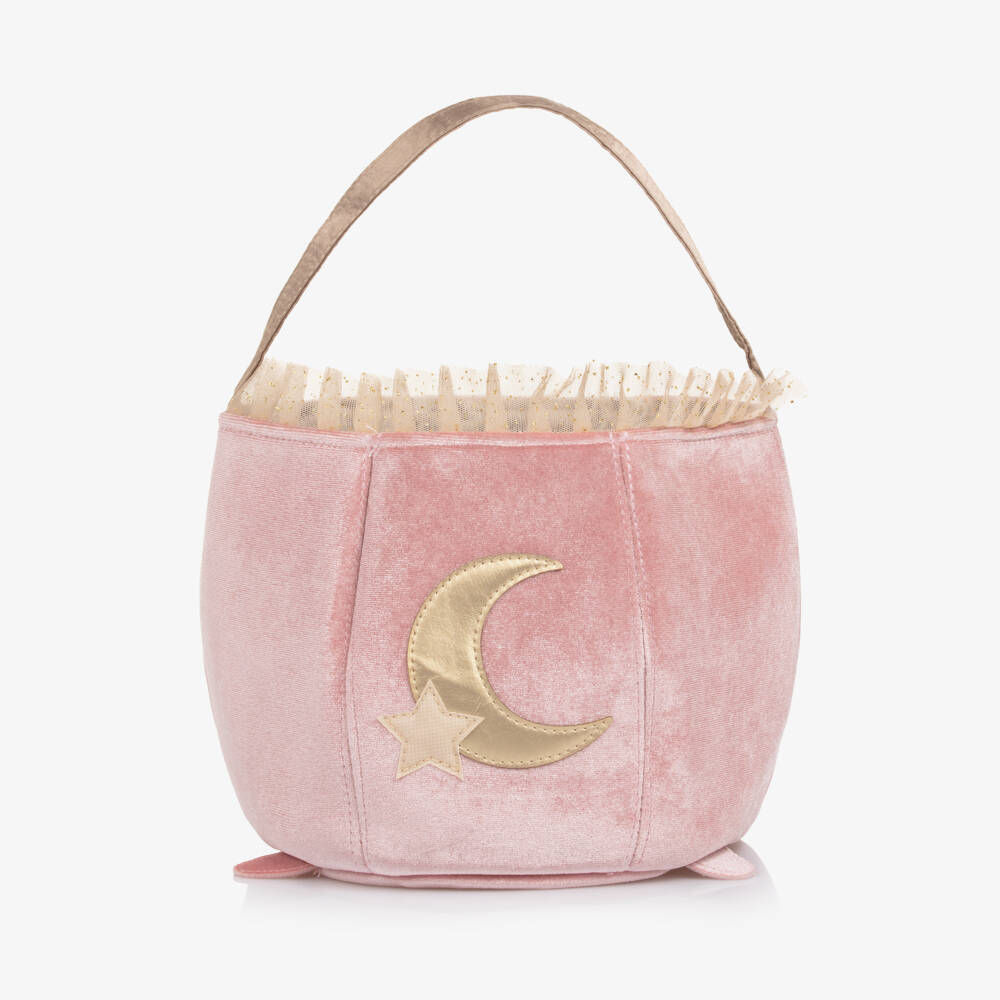 Mimi & Lula-Girls Pink Velvet Moon & Star Cauldron Bag (17cm) | Childrensalon