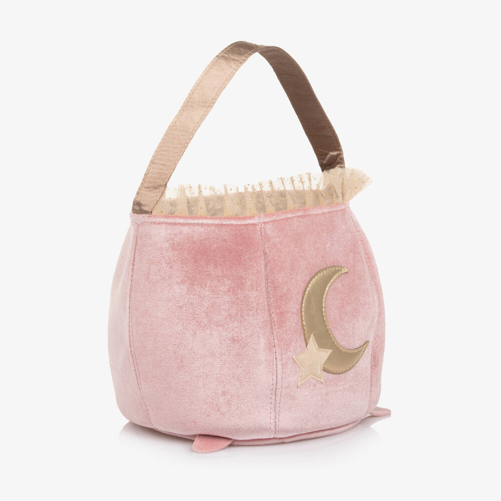 Mimi & Lula-Girls Pink Velvet Moon & Star Cauldron Bag (17cm) | Childrensalon