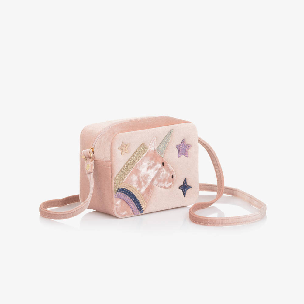 Mimi & Lula-Girls Pink Velvet Unicorn Bag (11cm) | Childrensalon