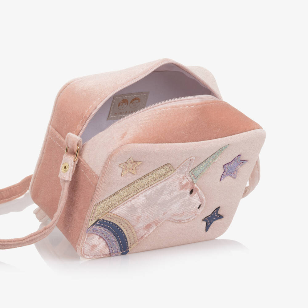 Mimi & Lula-Girls Pink Velvet Unicorn Bag (11cm) | Childrensalon