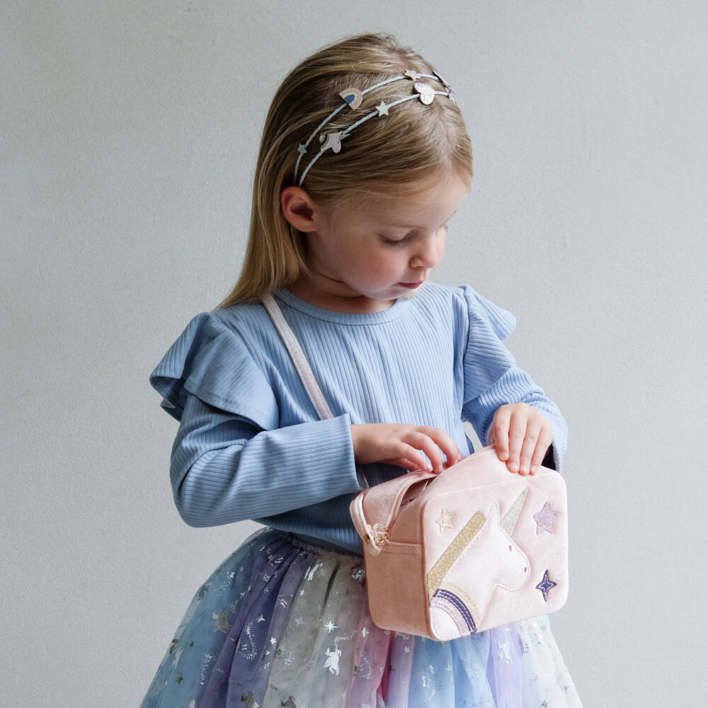 Mimi & Lula-Girls Pink Velvet Unicorn Bag (11cm) | Childrensalon