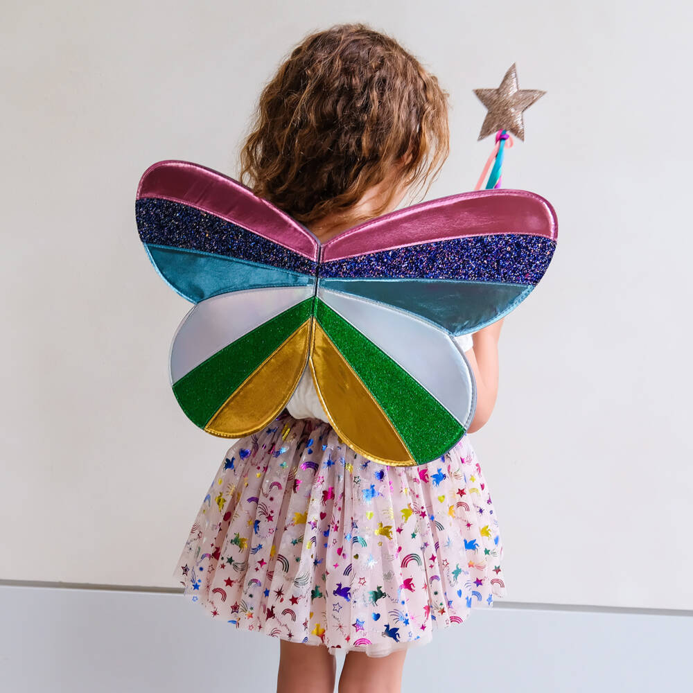 Mimi & Lula-Girls Rainbow Stripe Wings (54cm) | Childrensalon