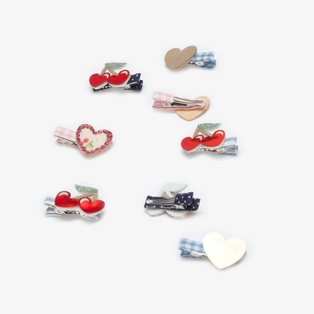Mimi & Lula-Girls Red Cherries & Hearts Mini Hair Clips (8 Pack) | Childrensalon