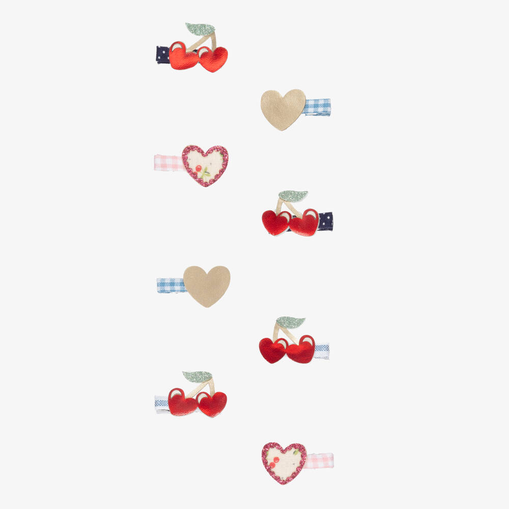 Mimi & Lula-Girls Red Cherries & Hearts Mini Hair Clips (8 Pack) | Childrensalon
