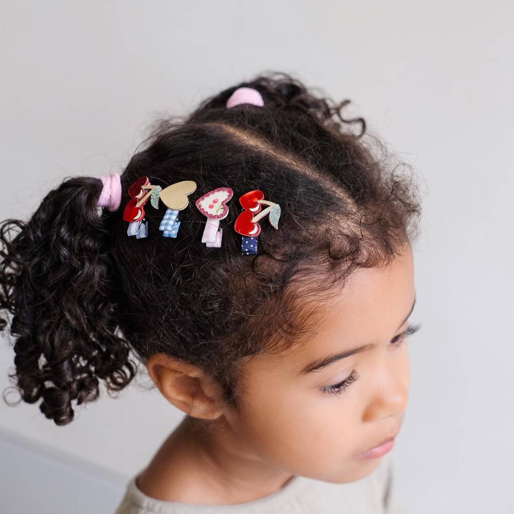 Mimi & Lula-Girls Red Cherries & Hearts Mini Hair Clips (8 Pack) | Childrensalon