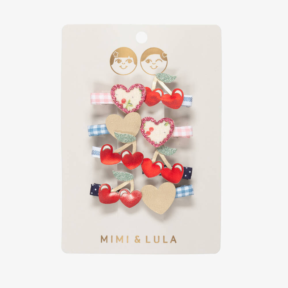 Mimi & Lula-Girls Red Cherries & Hearts Mini Hair Clips (8 Pack) | Childrensalon
