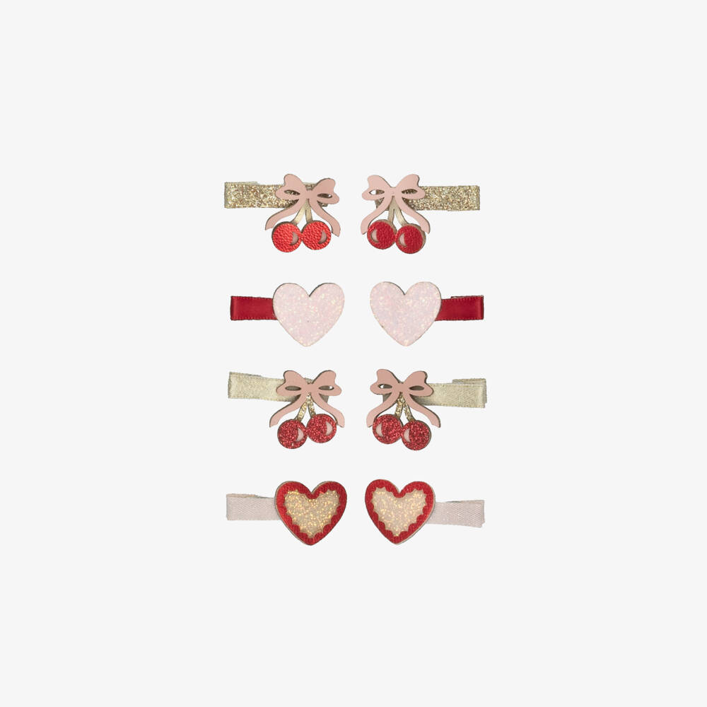 Mimi & Lula-Girls Red Cherry & Heart Mini Hair Clips (8 Pack) | Childrensalon