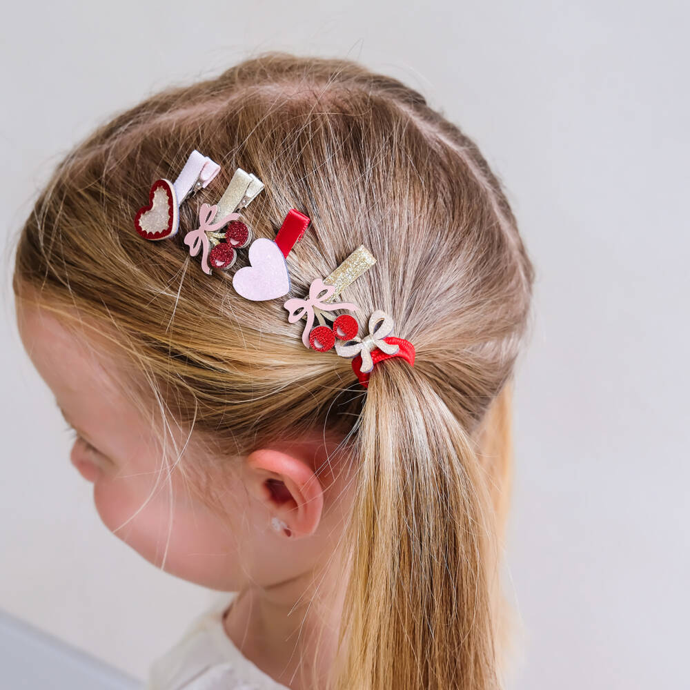 Mimi & Lula-Girls Red Cherry & Heart Mini Hair Clips (8 Pack) | Childrensalon
