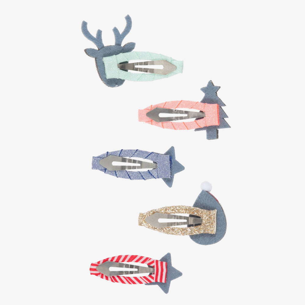 Mimi & Lula-Girls Red & Gold Santa & Rudolph Mini Hair Clips | Childrensalon