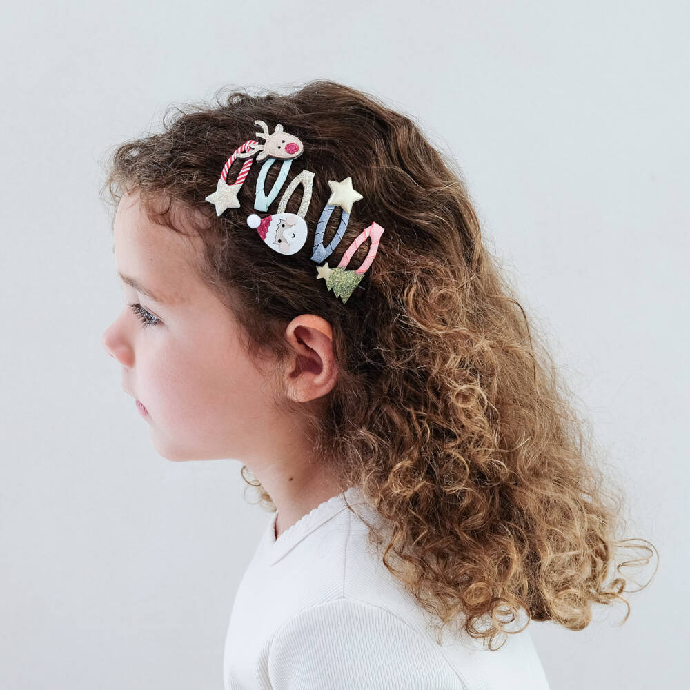 Mimi & Lula-Girls Red & Gold Santa & Rudolph Mini Hair Clips | Childrensalon