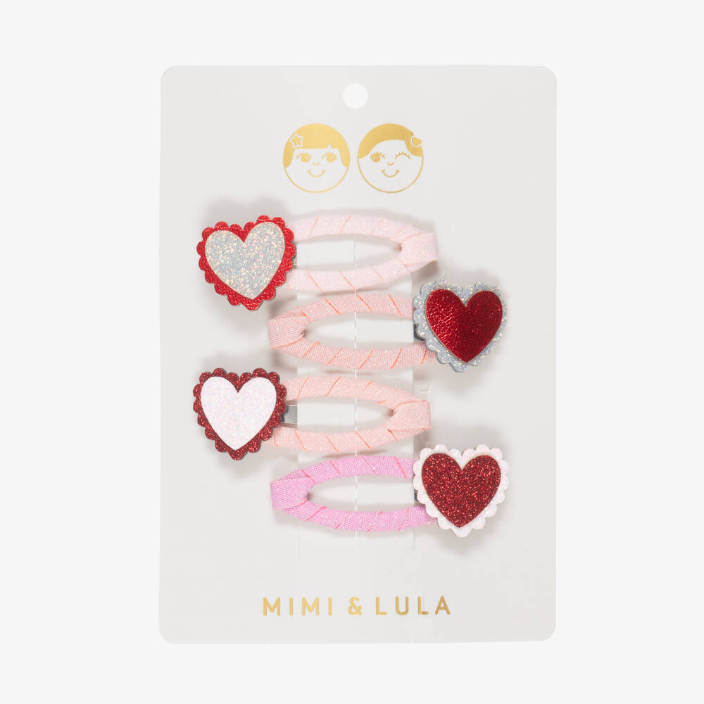 Mimi & Lula-Girls Red & Pink Heart Hair Clips (4 Pack) | Childrensalon