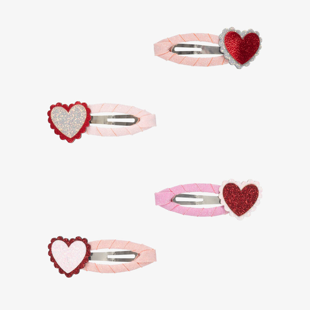 Mimi & Lula-Girls Red & Pink Heart Hair Clips (4 Pack) | Childrensalon
