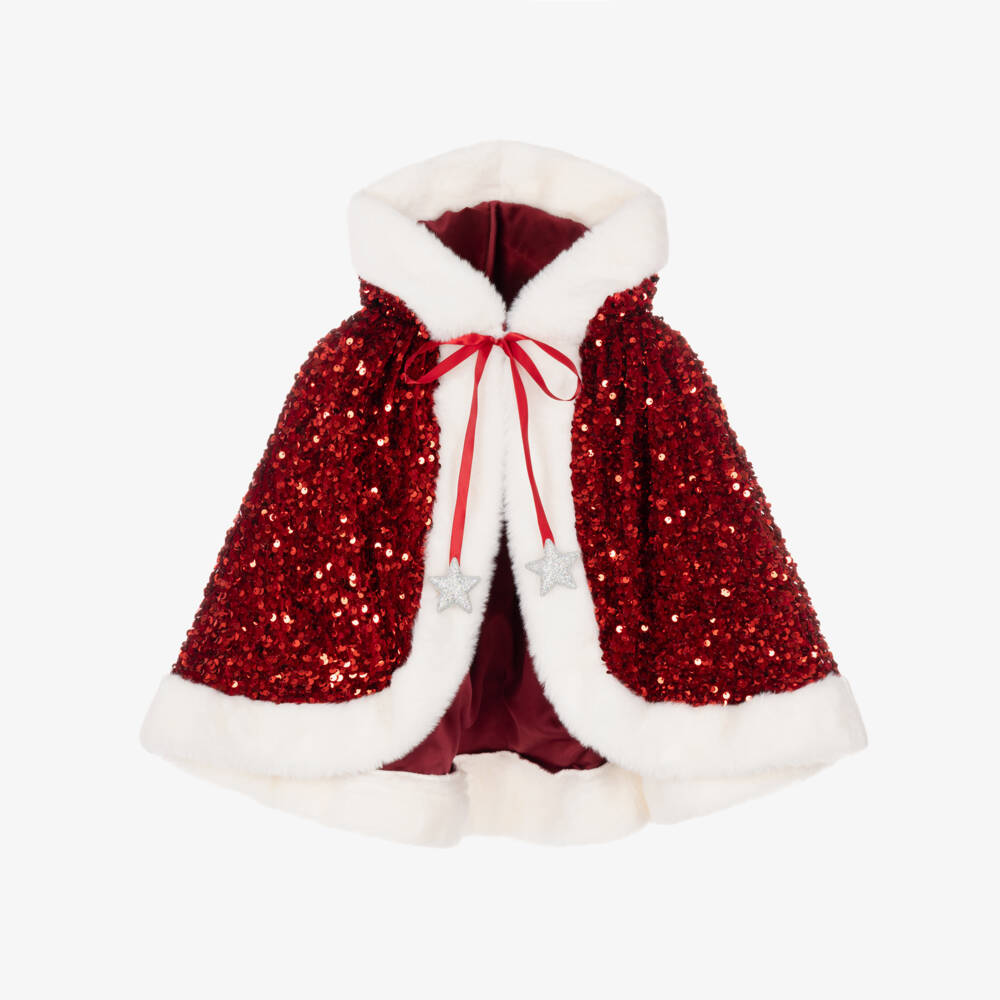 Mimi & Lula-Girls Red Sequin Mrs Claus Cape | Childrensalon