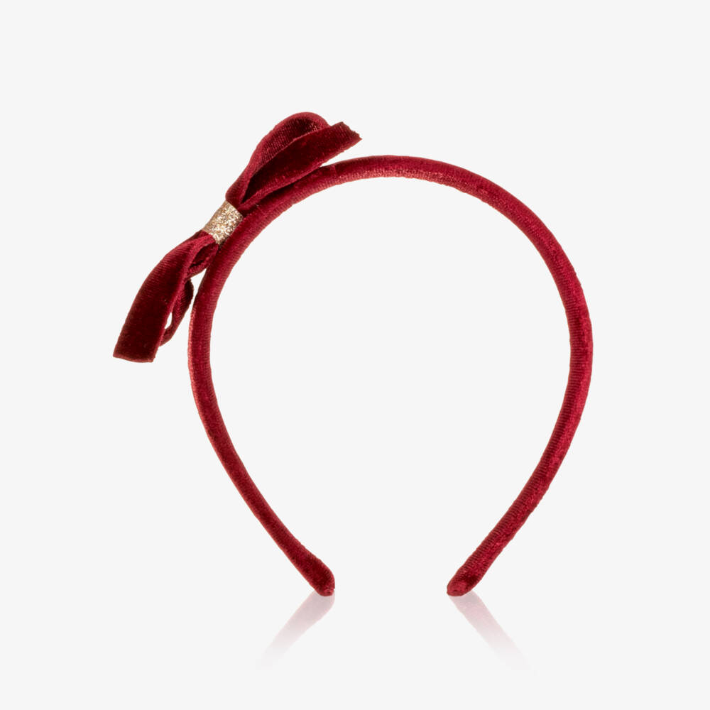 Mimi & Lula-Girls Red Velvet Bow Hairband | Childrensalon