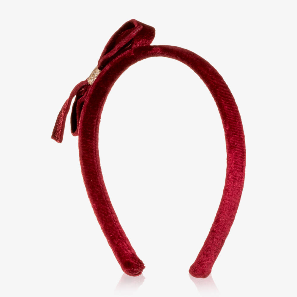 Mimi & Lula-Girls Red Velvet Bow Hairband | Childrensalon