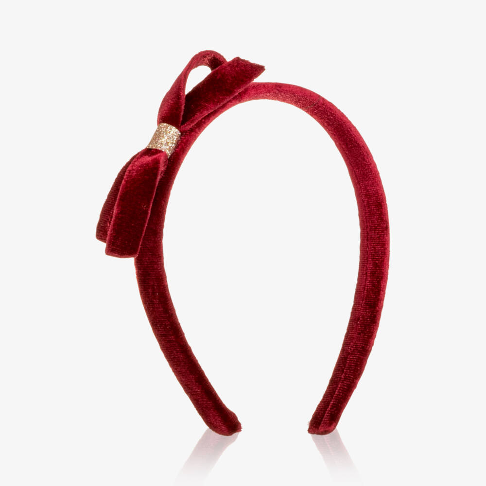 Mimi & Lula-Girls Red Velvet Bow Hairband | Childrensalon