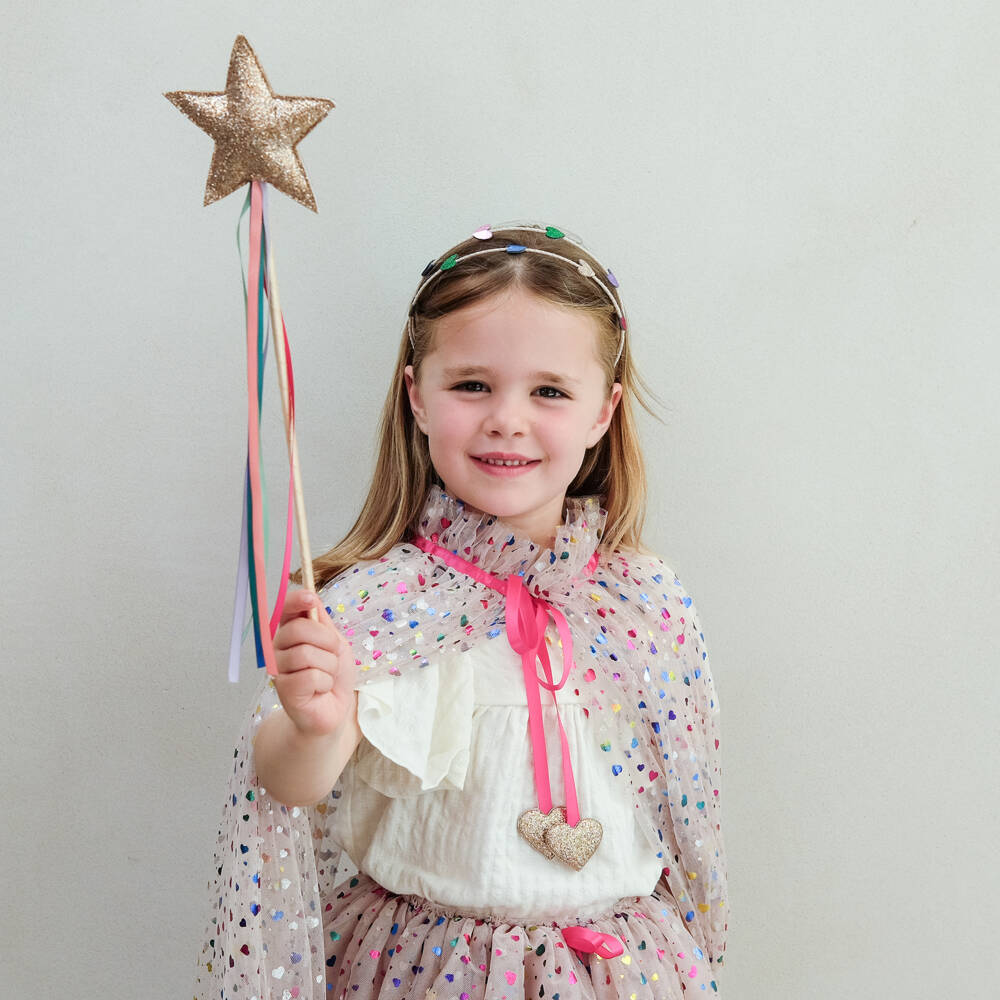 Mimi & Lula-Girls Rose Gold Rainbow Wand with Ribbons (42cm) | Childrensalon