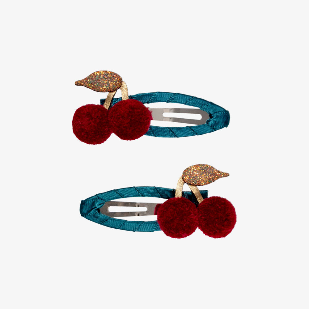 Mimi & Lula-Girls Teal Blue & Cherry Hairclips (2 Pack) | Childrensalon