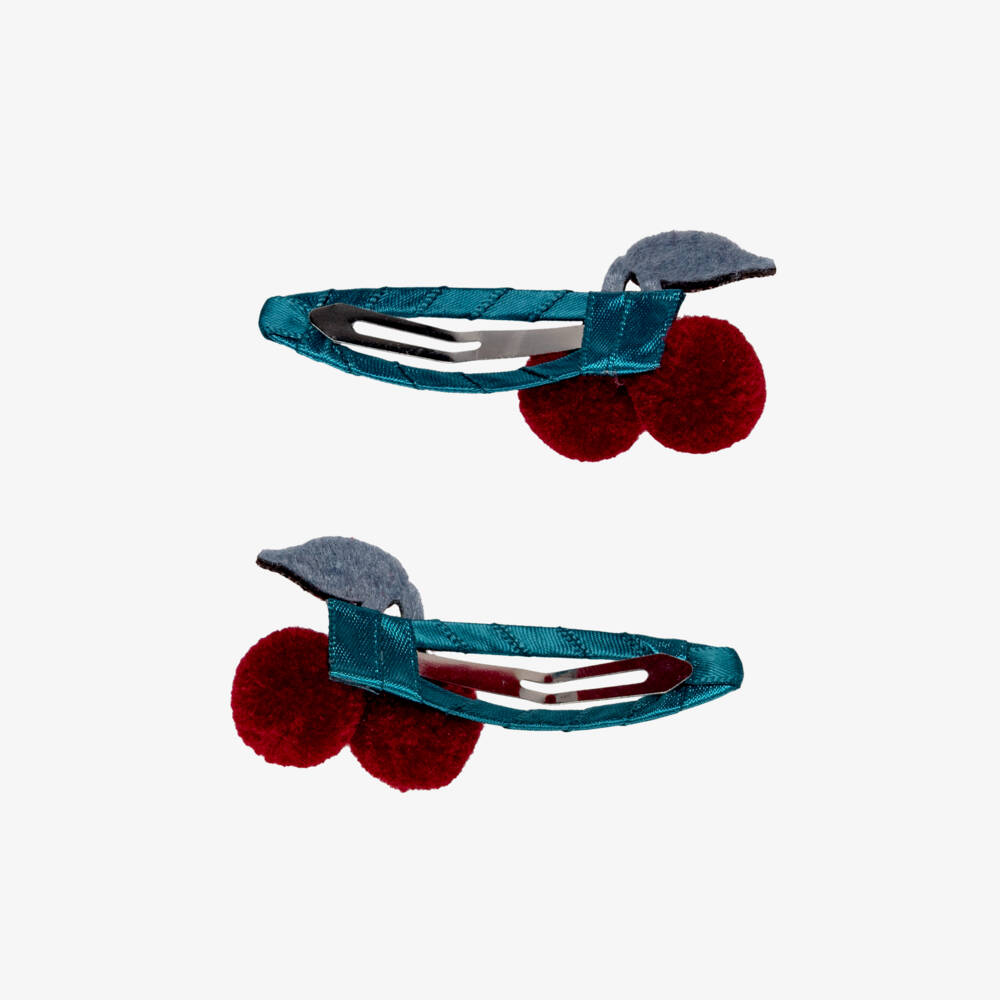 Mimi & Lula-Girls Teal Blue & Cherry Hairclips (2 Pack) | Childrensalon
