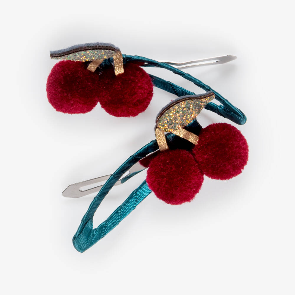 Mimi & Lula-Girls Teal Blue & Cherry Hairclips (2 Pack) | Childrensalon