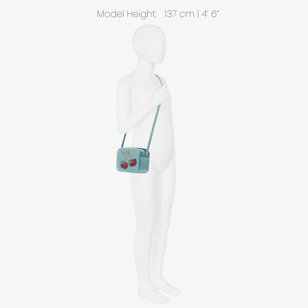 Mimi & Lula-Girls Teal Blue Velvet Cherries Bag (15cm) | Childrensalon