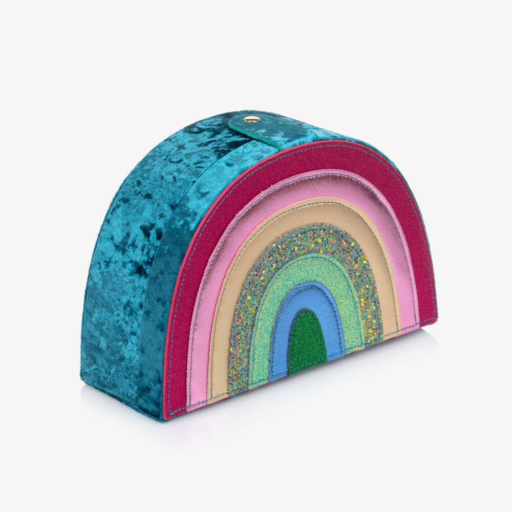 Mimi & Lula-Girls Teal Blue Velvet Rainbow Jewellery Box (22cm) | Childrensalon