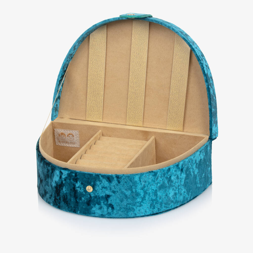 Mimi & Lula-Girls Teal Blue Velvet Rainbow Jewellery Box (22cm) | Childrensalon