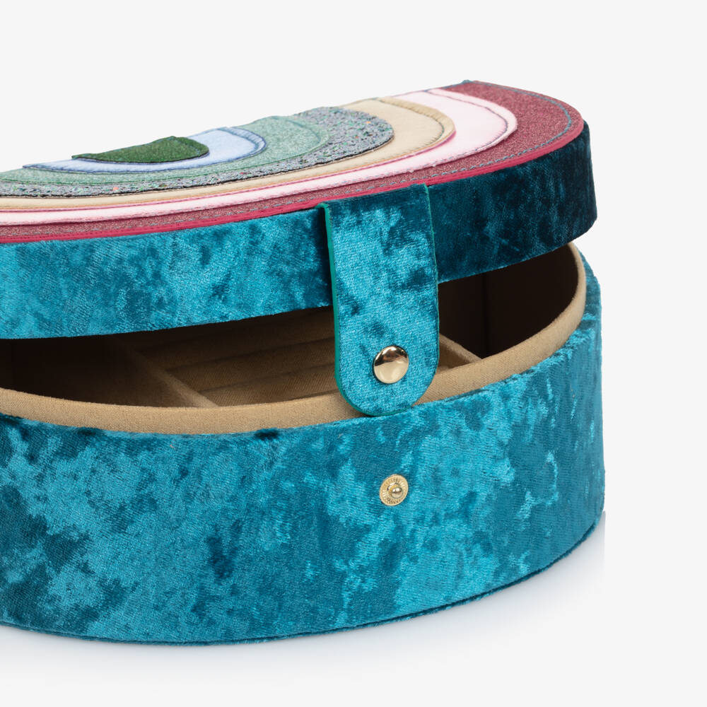 Mimi & Lula-Girls Teal Blue Velvet Rainbow Jewellery Box (22cm) | Childrensalon