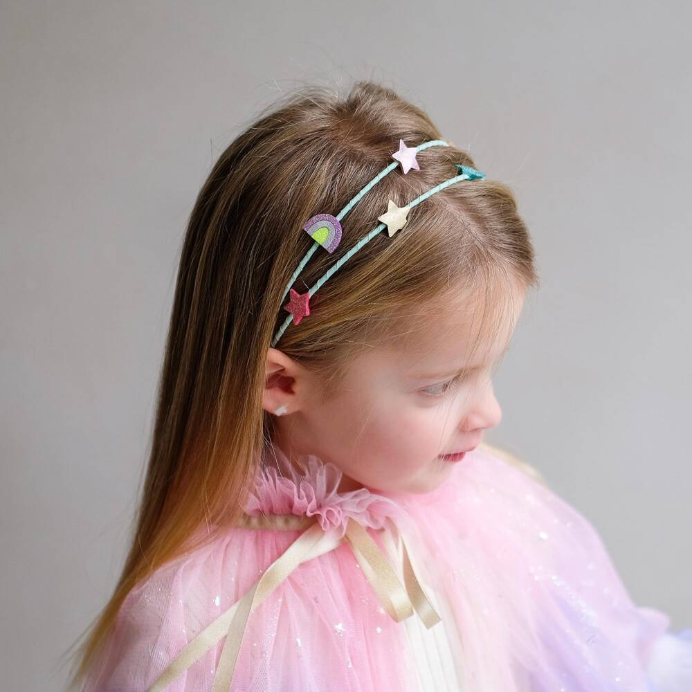 Mimi & Lula-Girls Turquoise Blue Double Hairband with Star Motifs | Childrensalon