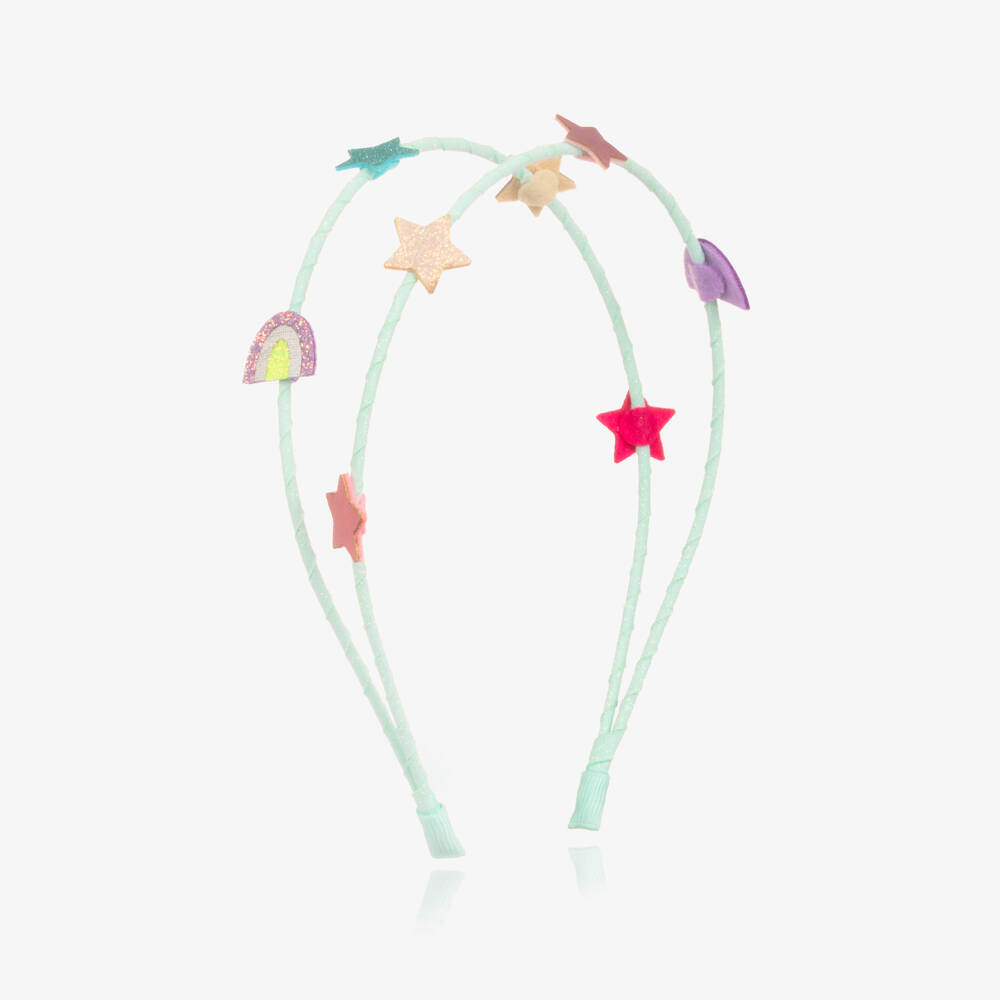 Mimi & Lula-Girls Turquoise Blue Double Hairband with Star Motifs | Childrensalon