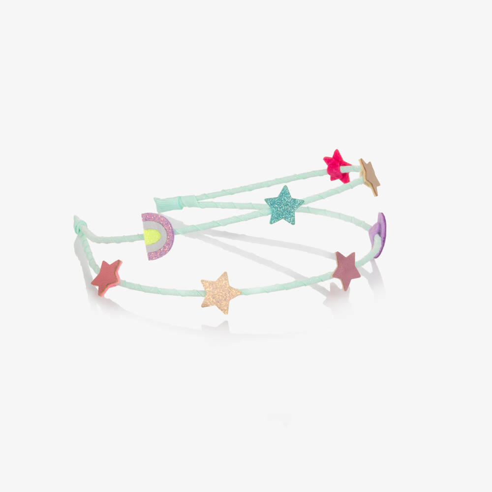 Mimi & Lula-Girls Turquoise Blue Double Hairband with Star Motifs | Childrensalon