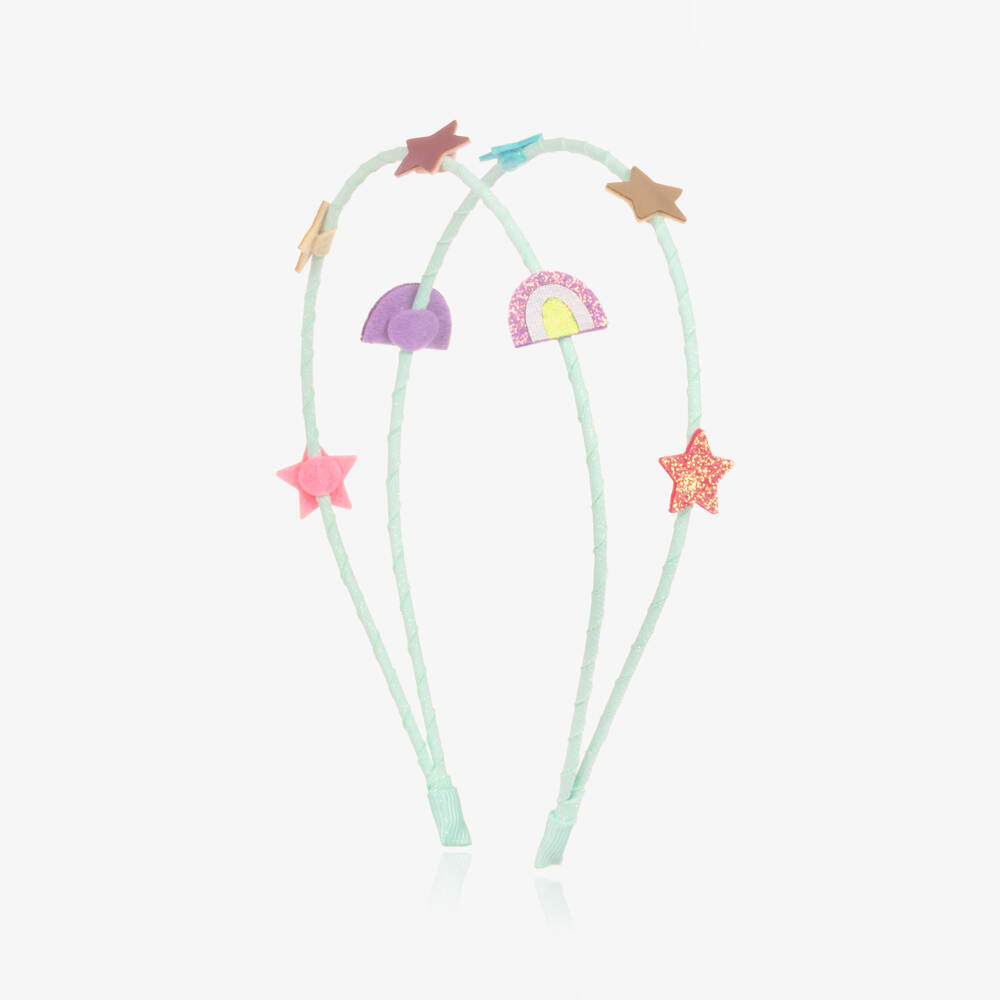 Mimi & Lula-Girls Turquoise Blue Double Hairband with Star Motifs | Childrensalon