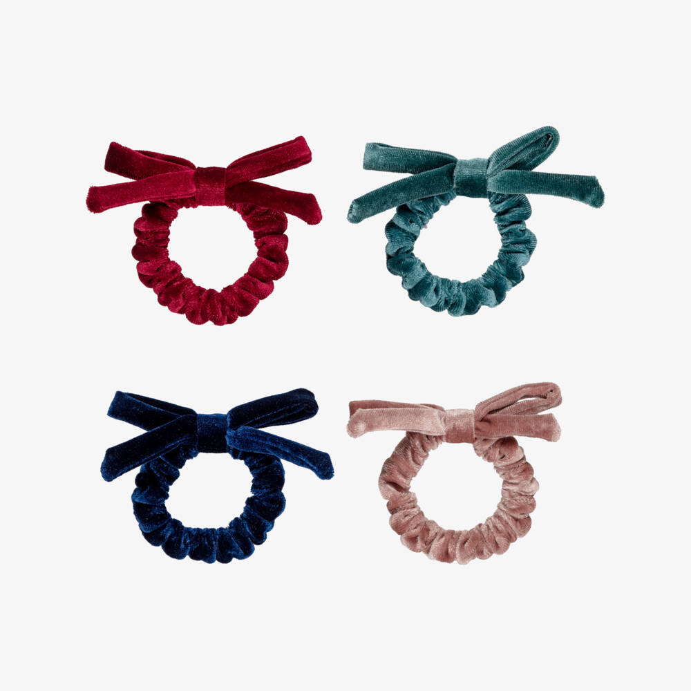 Mimi & Lula-Girls Velvet Bow Hair Scrunchies (4 pack) | Childrensalon