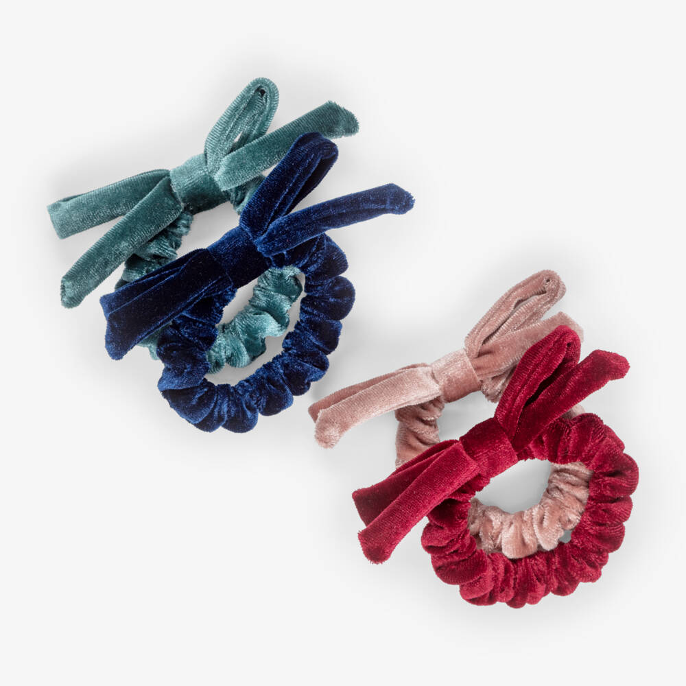 Mimi & Lula-Girls Velvet Bow Hair Scrunchies (4 pack) | Childrensalon
