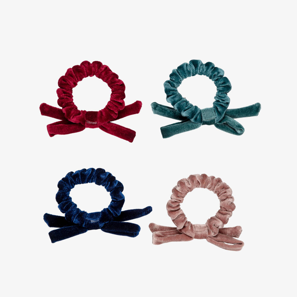 Mimi & Lula-Girls Velvet Bow Hair Scrunchies (4 pack) | Childrensalon