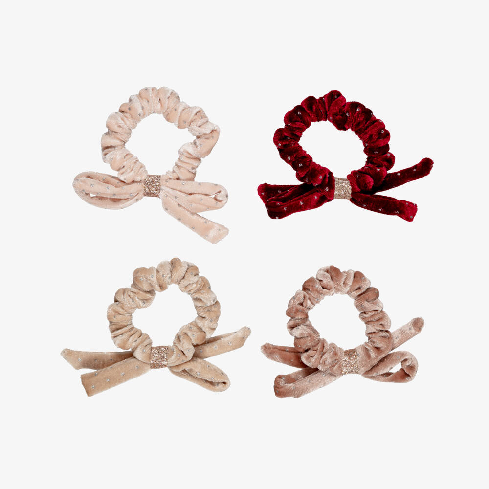Mimi & Lula-Girls Velvet Bow Sparkle Scrunchies (4 Pack) | Childrensalon