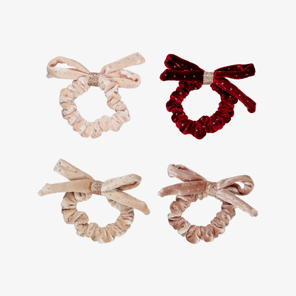 Mimi & Lula-Girls Velvet Bow Sparkle Scrunchies (4 Pack) | Childrensalon