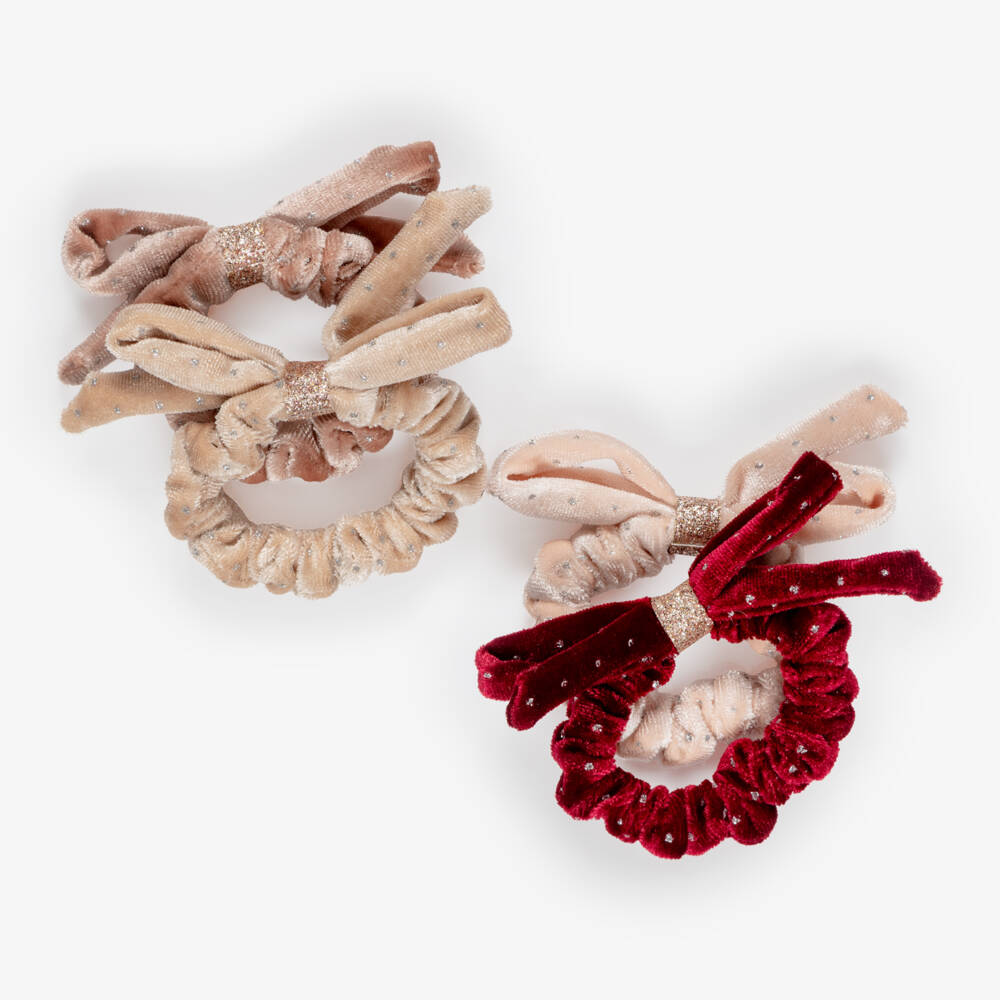 Mimi & Lula-Girls Velvet Bow Sparkle Scrunchies (4 Pack) | Childrensalon