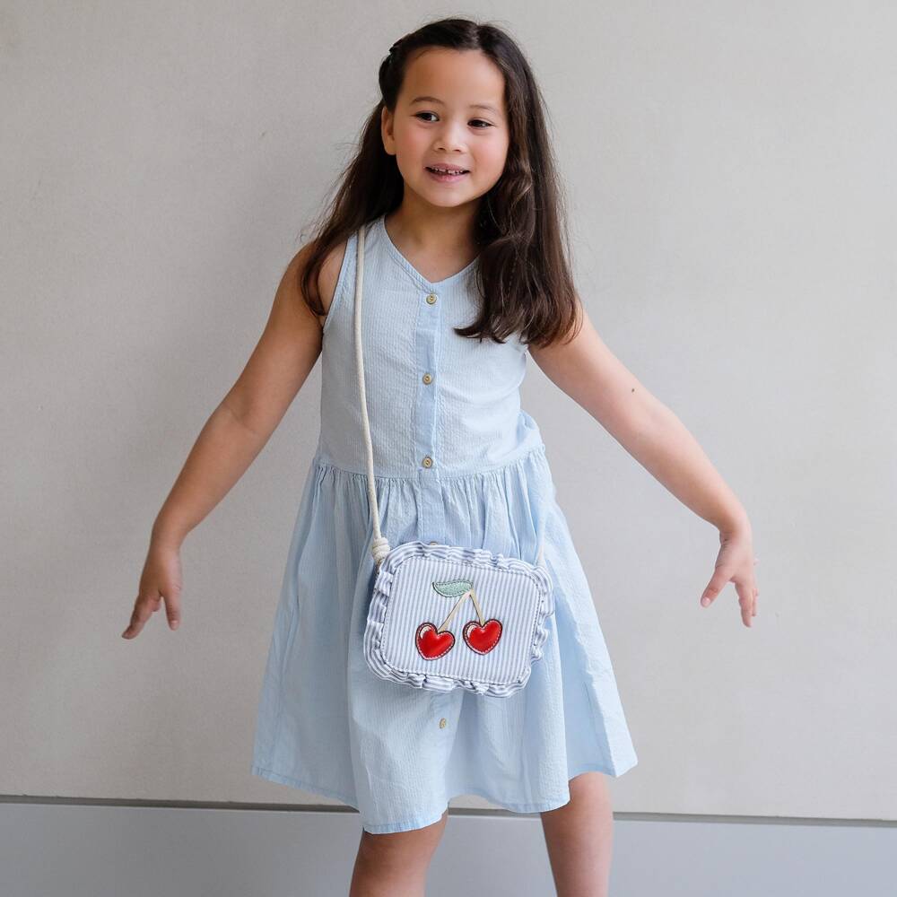 Mimi & Lula-Сумка бело-голубая в полоску с вишнями для девочек (17см) | Childrensalon